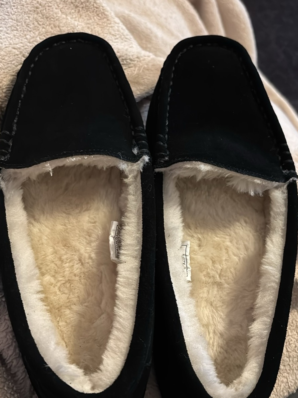 L Black Faux-Suede Fleece-Lined Slip-On Loafers